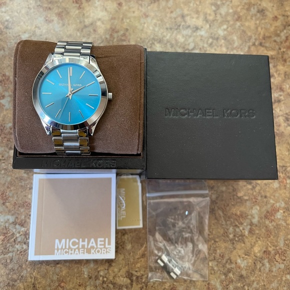 MICHAEL KORS Slim Runway Silver Turquoise Stainless Watch - Picture 1 of 5